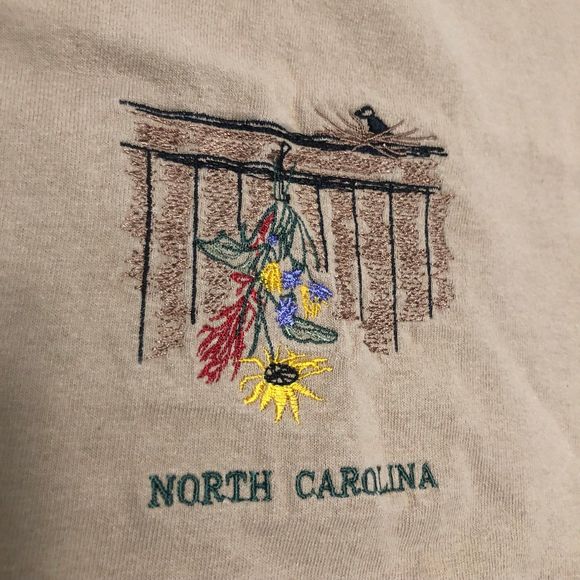 Vintage 90s Light Brown Crew Neck Tee w/ Embroidered Design on Front SZ XL - Picture 4 of 8